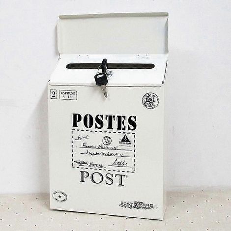 Boîte aux lettres murale vintage en fer forgé (plusieurs couleurs disponibles) - Blanc grands caractères (1/4)