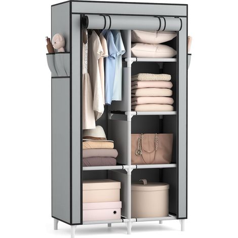 Armoire de Rangement, Penderie en Tissu avec Housse, Armoire Portable avec Barre de Suspension et Étagères pour Vestiaire, Chambre, Dressing (Gris, 84 x 42 x 162 cm) (1/5)