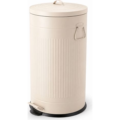 Relaxdays pedal bin, 40 L, kitchen, removable inner bucket, foot pedal, soft close, metal, retro pedal bin, beige (1/5)