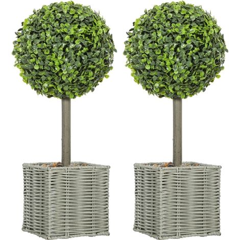 Set mit 2 künstlichen Buchsbaumkugeln im Topf, UV-beständig, 50 cm, grün (1/5)