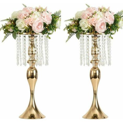Porte plantes,2PCS Acrylique Imitation Cristal Bougeoir Stand Fleur Vase Pièce maîtresse De Mariage en Plomb Route Chandelier (Or, 35cm) (1/5)
