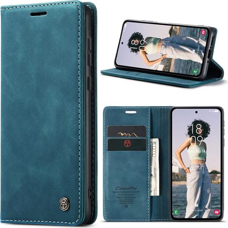 Coque pour Samsung Galaxy A35 5G Premium Housse Cuir Protection Pochette Rabat Portefeuille Flip Case Porte Magnétique Coque Étui pour Samsung Galaxy A35, Bleu Vert