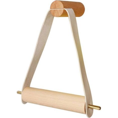 Porte-Rouleau Papier Toilette - Bois Naturel Cuir - Pour Salle De Bain Cuisine Atelier - 20 x 18 cm - 1 Pièce (1/4)