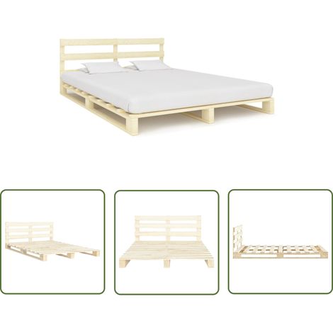 The Living Store Cadre de lit de palette sans matelas 160x200 cm bois massif pin - Lit Plateforme - Lit Double - Lit En Bois Massif - Cadre De Lit - Meuble Chambre (1/5)