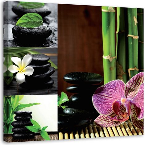 Tableau sur toile Collage Spa Zen Fleurs 40x40 (1/5)