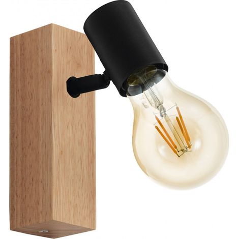 Faretto Spot Townshend 1 Luce Nero e Legno Naturale H16,5 cm EGLO (1/10)