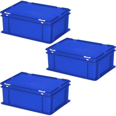 BRB 3 récipients avec couvercle au format européen, L x l x H 400 x 300 x 180 mm, contenu 16 l, poids 1,60 kg, bleu