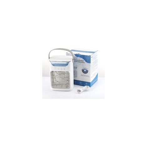Climatiseur portable, mini rafraîchisseur d'air 4 en 1 avec 3 vitesses, 2 modes brumisation, éclairage LED RGB 7 LED, réservoir d'eau 700ml, minuterie 2-6h, pour maison bureau ou chambre, blanc [Class