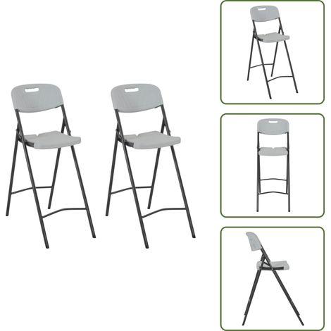 The Living Store Chaises de bar pliables lot de 2 PEHD et acier Blanc - Chaise de jardin (1/5)