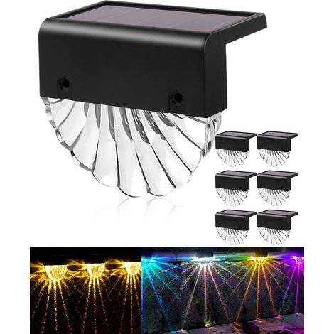 Lot de 6 Lampes Solaires d'extérieur pour escalier, Lampe Solaire Extérieur Jardin  IP65 Étanche, pour Escalier Marches Clôture Cour Chemin  Blanc chaud/Changement de couleur 2 modes