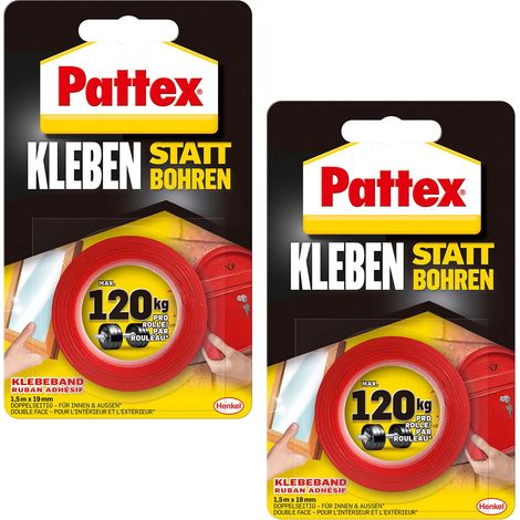 Henkel Pattex adesivo invece di foratura Nastro adesivo, biadesivo extra forte, doppio per lavori montaggio interni ed esterni, fissaggio a parete senza fori, kit con 2 pezzi