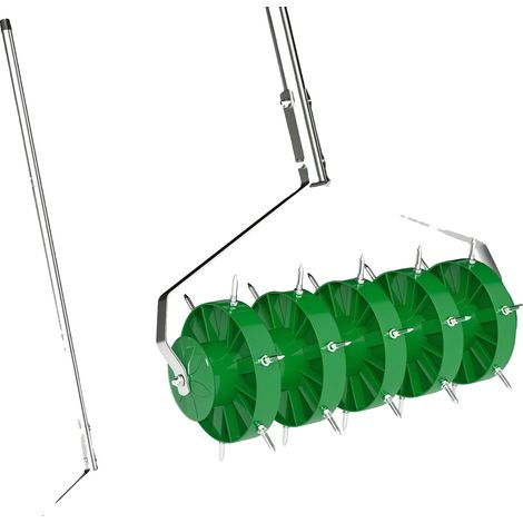 Rouleau aérateur de pelouse, design en 3 pièces, désagrégation efficace du sol, Vert Foncé, 45X21X140 cm (1/5)