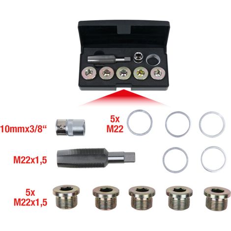 Kstools – Kit de réparation bouchons de vidange 12 pcs M22x1,5 – Acier spécial pour carters aluminium – Coffret robuste en plastique (1/5)