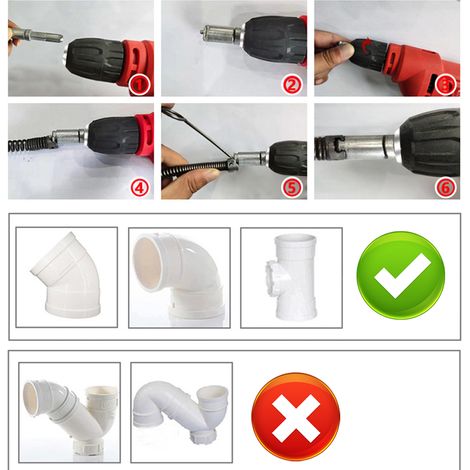Multifunktionales Abflussreinigungswerkzeug, federbelasteter Abflussreiniger für Bad und Küche, befreit verstopfte Abflüsse, funktioniert mit einer Bohrmaschine. (1/5)