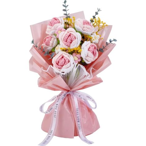 Bouquet de fleurs au crochet - Rose dégradé de couleur rose - Fleurs tricotées - Fleurs artificielles prêtes pour femmes et filles - Fête des mères - Anniversaire - Mariage - Remise de diplôme (1/5)