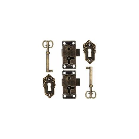 Set mit 2 Schranktürschlössern im Antik-Stil für dekorative Möbel. – Crezuo