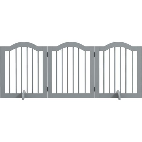 Barrière pour Chien Pliable Grille de Sécurité 3 Panneaux en Bois Massif et MDF 154,5 x 61 cm pour Porte Escalier Gris Clair (1/5)