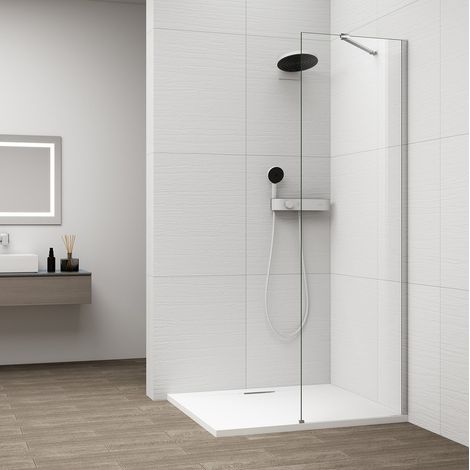 ESCA CHROME Panneau de douche monobloc en verre, montage mural, verre transparent, 300 mm (1/4)