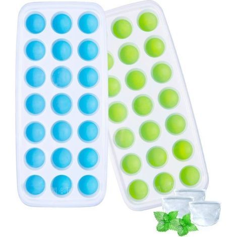 Bacs à glaçons avec couvercles, lot de 2 bacs à glaçons en silicone avec couvercle, à dégagement facile (1/5)