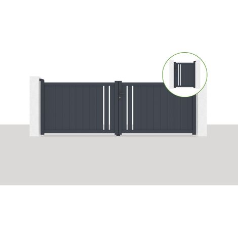 Pack portail battant 3,5x1,2m GIONA + Portillon GIONA H.1,2m gris (1/5)
