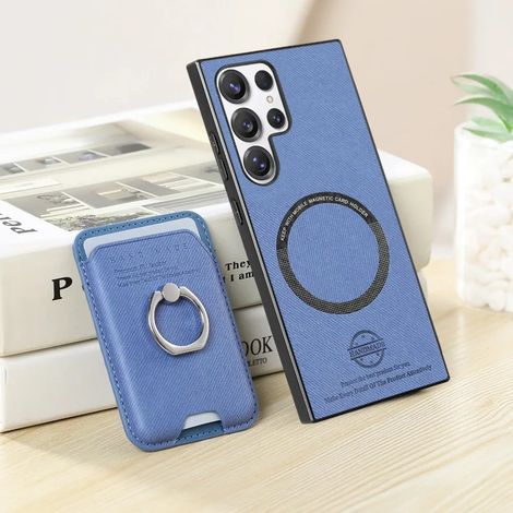 (Bleu, Galaxy S23+) Étui de téléphone en cuir de luxe avec porte-cartes et fonction portefeuille magnétique (1/5)