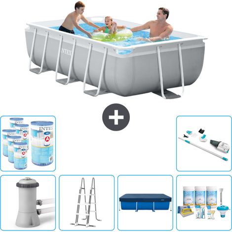 Piscine rectangulaire Intex - 300 x 175 x 80 cm - Grise - Comprend des Accessoires CB33