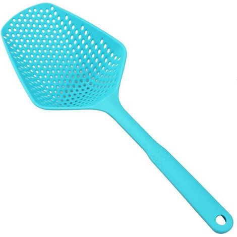 Lot de 2 grandes cuillères de service bleues à fentes avec long manche, louche passoire à pâtes résistante à la chaleur, cuillère égouttoir pour pâtes, nouilles, légumes et plus encore. (1/5)