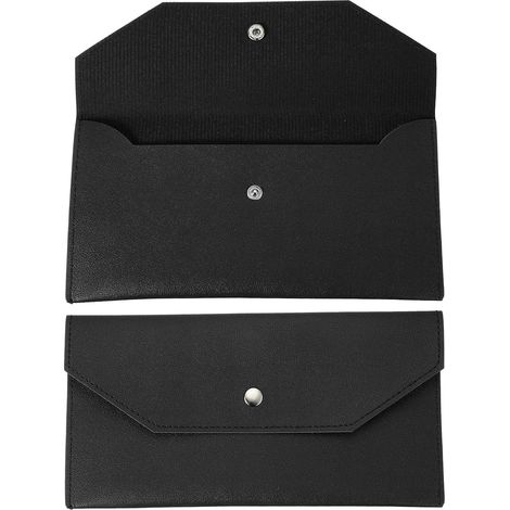 Portefeuille réutilisable en cuir pour homme et femme, pour chèque, reçus, factures, voyage, remise de diplôme, vacances, noir (1/5)