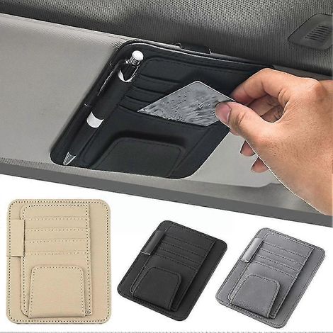 Organisateur de pare-soleil de voiture, étui à lunettes de soleil en cuir multipoches avec porte-cartes, clip pour lunettes et carte à puce, étui de pare-soleil Car-st K2d5 (1/5)
