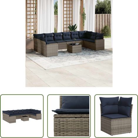 vidaXL Rattanmöbel - 11-tlg. Garten-Sofagarnitur mit Kissen Grau Poly Rattan (1/5)