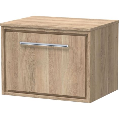 Longnor 1 Drawer Wall Hung Vanity Unit with Worktop, Light Oak, 600mm