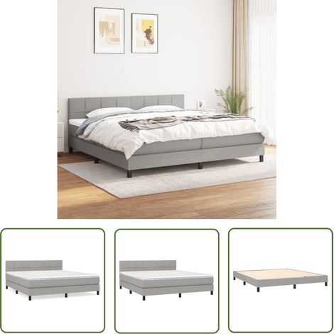 The Living Store Sommier à lattes de lit avec matelas Gris clair 180x200cm Tissu - Lit Double - Lit Tapissier - Literie - Matelas À Ressorts Ensachés - Tête De Lit Ajustable (1/5)