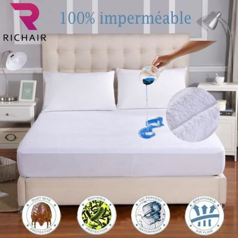 Protège-Matelas Imperméable - 160 x 200 cm - Hauteur 30 cm - Drap Housse Respirant Anti-Bactérien - 1 Pièce