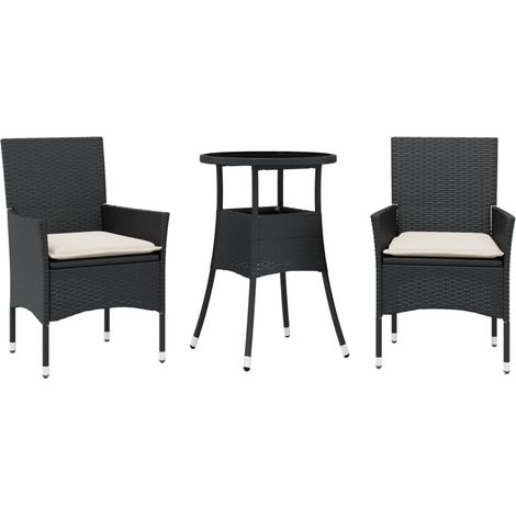 Maison Exclusive - 3-tlg. Garten-Essgruppe mit Kissen Schwarz Pol