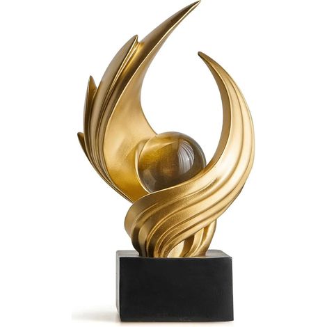 Sculptures d'art abstrait, statues ornementales en résine dorée, décorations blanches modernes dans le salon, table à thé, porte d'entrée et décorations modernes pour le bureau (or) (1/5)