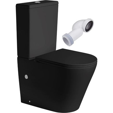 Inodoro Completo Redondo  Negro Mate  Inodoro Tanque Bajo con Cisterna y Asiento Extrafino Codo Incluido (1/5)