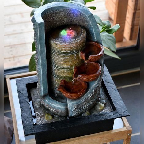 RGB LED Tisch Lampe Brunnen Farbwechsel Wohn Schlaf Zimmer schwarz grau Wasser Spiel
