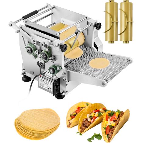 VEVOR Macchina Elettrica per Tortillas da 250 W Macchina Automatica per Tortilla di Mais, con Rivestimento Antiaderente e Due Stampi 101,6 mm + 152,4 mm per Prodotti Sopes Roti Pita Tortilla Pizza