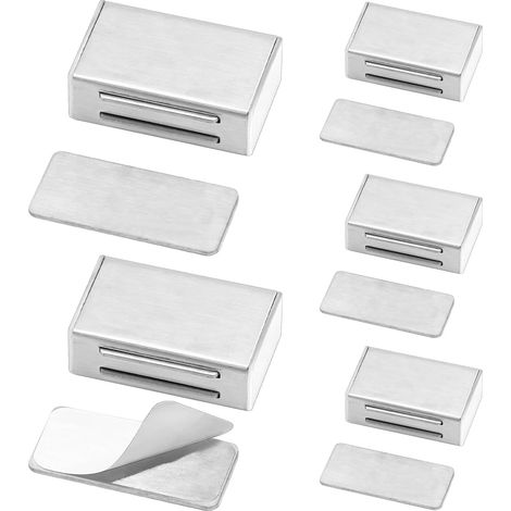 6 Pcs Aimant Porte Placard sans Perçage, Aimant de Porte en Acier Inoxydable avec Autocollant pour Cuisine Salle de Bains Coulissante (1/5)