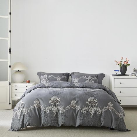 Parure de lit 3 pièces avec Housse de Couette 100% Coton égyptien damassé bohème pour très Grand lit - 1 Housse de Couette à Motif Cachemire avec Fermeture éclair et Attaches - 2 taies (1/5)