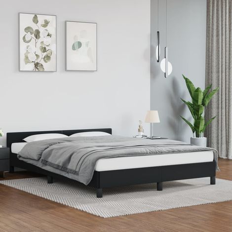 Lit double pour adulte avec tête de lit - Cadre de lit Noir 140x190 cm Similicuir BV421717 - BonneVie (1/5)