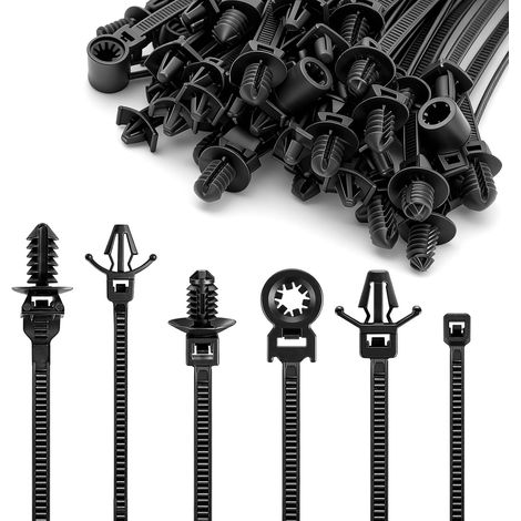 150 PCS Attache de Câble en Nylon Autobloquante Noir, Collier de Serrage Câble Voiture 6 Modèles, Attache Câble Voiture Résistantes aux UV, Résistant au Vieillissement (1/5)