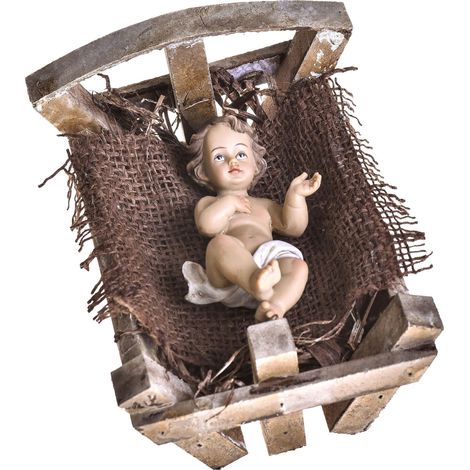 Culla con bambinello per presepe con paglia, decorazione da 16.5 cm (1/4)