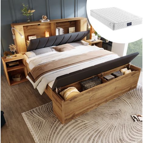 Letto matrimoniale contenitore con lampade USB DESVIAE (1/5)