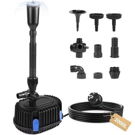 Pompe pour Fontaine Extérieure Jardin 2500L/H 2,7 M, Pompe de bassin 45W avec Câble 10 M, Pompe à Filtre Submersible, Pompe à eau pour Koï, Étang, Ruisseau, Débit Réglable