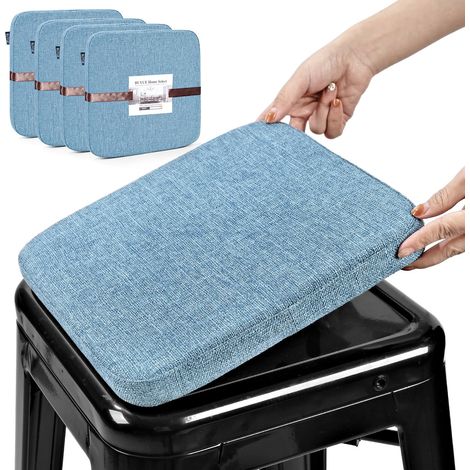 1 coussin magnétique en lin pour tabouret de bar, antidérapant, respirant, petit coussin de siège pour café, bistrot, tabouret en métal empilable (carré, bleu clair, 4) (1/5)
