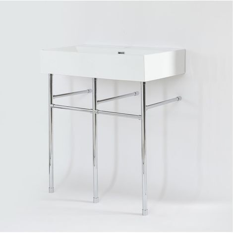 Hudson Reed – Lavabo sur colonne 75cm x 42cm – Céramique blanche émaillée – Pieds en acier inoxydable chromé – Pré-percé pour robinet monotrou