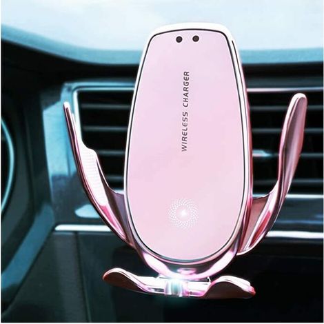 Porte telephone voiture serrage Support de téléphone pour évent 5W Qi Charge rapide Charge magnétique DC pour tous les téléphones mobiles (Rose) (1/5)