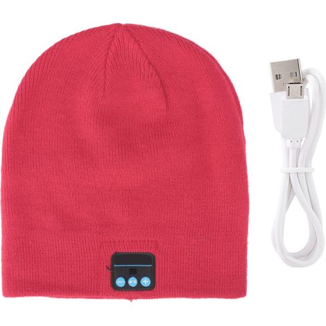 Casque audio sans fil Bluetooth portable, chapeau musical stéréo chaud avec écouteurs intégrés (Rouge) (1/5)