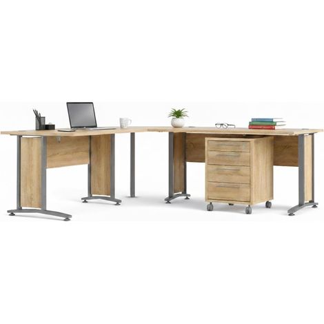 Dmora - Scrivania Mirella, Scrittoio multiuso, Tavolo per ufficio porta PC, Piano di lavoro, 230x200 h75 cm, Grigio e Quercia